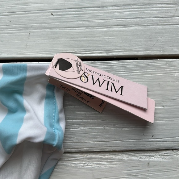NWT Victorias Secret High Waist Bikini Bottom Blue White Stripes size Medium - Picture 2 of 4
